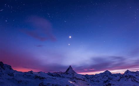 Hd Wallpaper The Sky Stars Snow Mountains Night Twilight