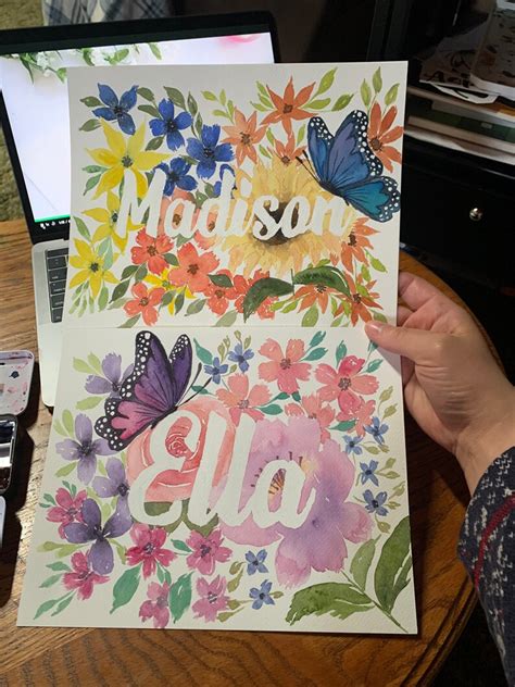Custom Floral Watercolor Name Painting Etsy