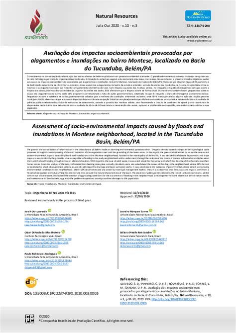 Pdf Avaliação Dos Impactos Socioambientais Provocados Por Alagamentos