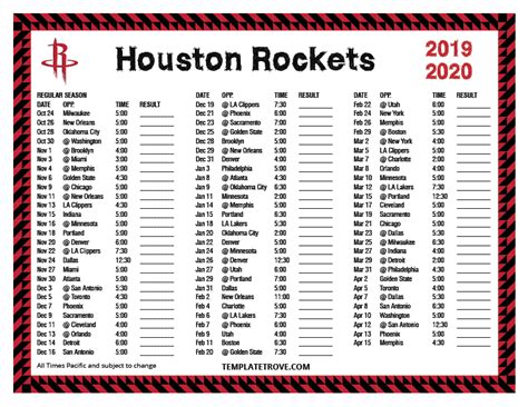 The rockets compete in the national basketball association (nba). Printable 2019-2020 Houston Rockets Schedule