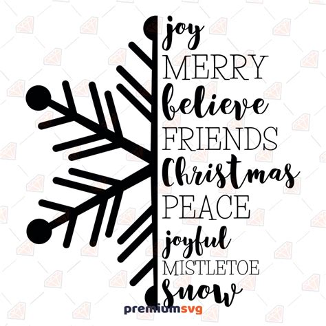 Christmas Words Snowflake Svg Joy Merry Believe Svg Digital Download