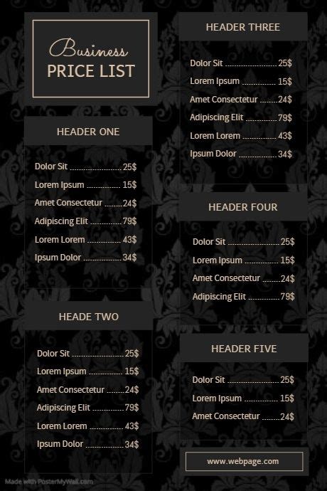 luxury business price list template beauty postermywall price list