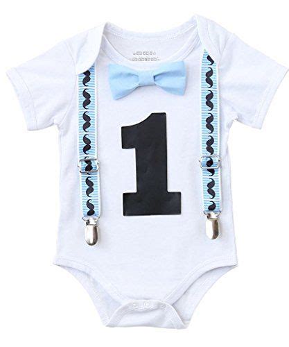Noahs Boytique Baby Boys First Birthday Mustache Outfit Light Blue Bow
