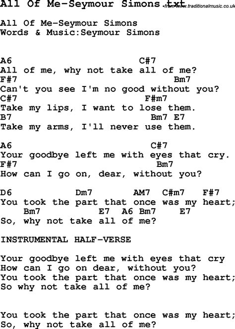 Jazz Song All Of Me Seymour Simons With Chords Tabs And Lyrics From