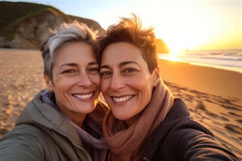 Selfie De Dos Mujeres Lesbianas Maduras Lgbtq Aceptación Generativa Ai Foto Premium