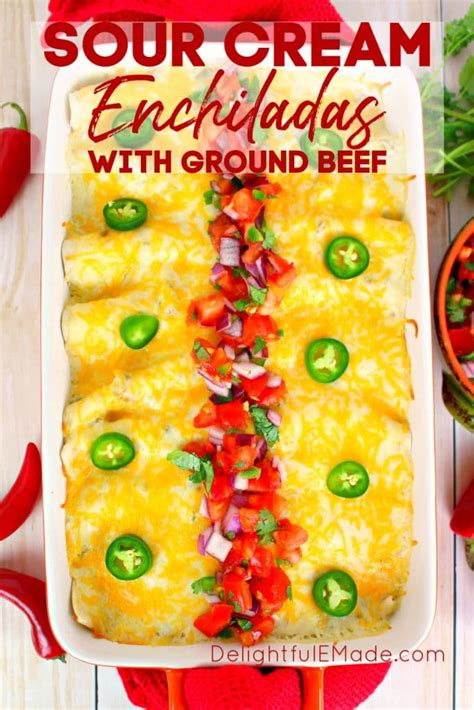 The sour cream sauce for these sour cream chicken enchiladas comes together very easily. The BEST Beef Sour Cream Enchiladas! - Ground Beef Enchiladas Recipe