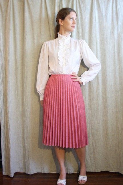 White Blouse With Rose Accordain Pleated Skirt Pleated Long Skirt