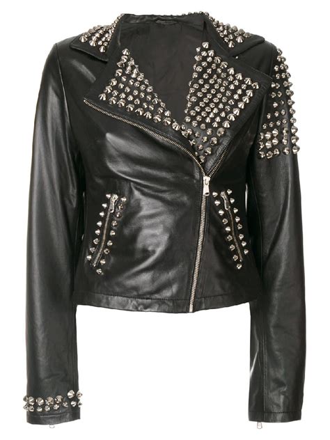 Women Black Brando Studded Leather Jacket Tlc