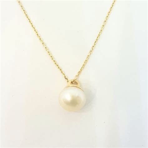 Pearl Pendant Necklace For Women K Real Solid Yellow Gold Mm