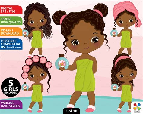 African American Little Spa Girls Clipart Vector Spa Girl Etsy