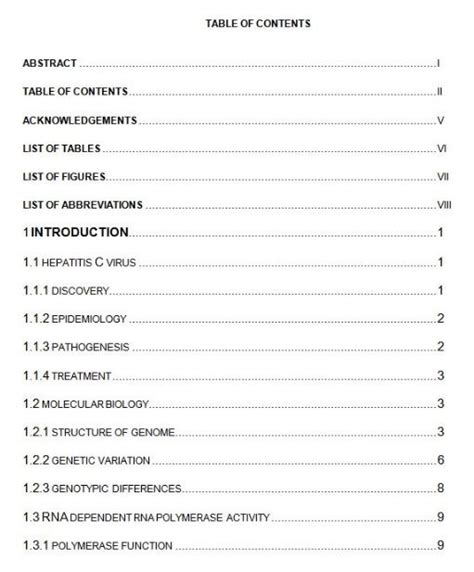 Microsoft Word Table Of Contents