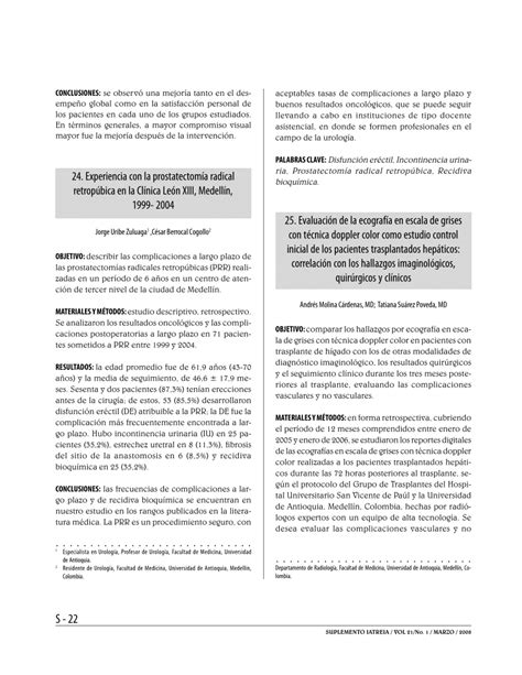 PDF Experiencia con la prostatectomía radical retropúbica en la Clínica León XIII Medellín