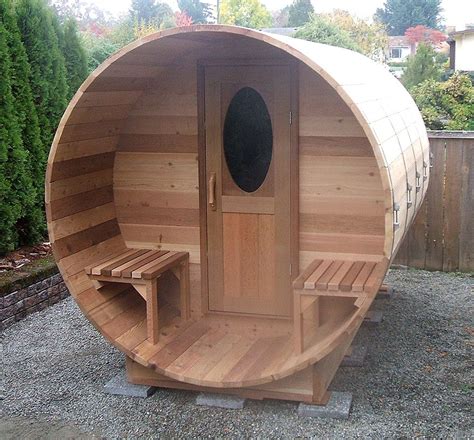 Horizontal Cedar Barrel Sauna2 Diy Sauna Outdoor Sauna Outdoor Bath