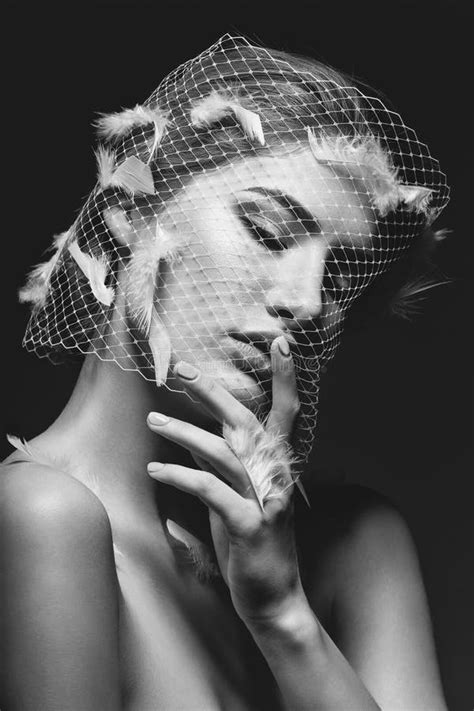 Beautiful Girl In Veil With Feathers Stock Image Image Of Female