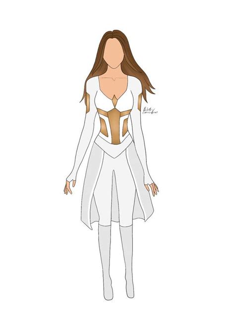 Superhero Costume Sketch White And Gold Outfit