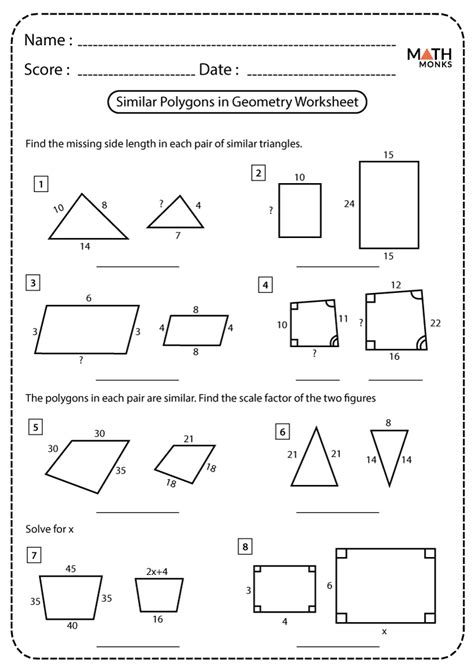 Similar Polygons Worksheets Math Monks