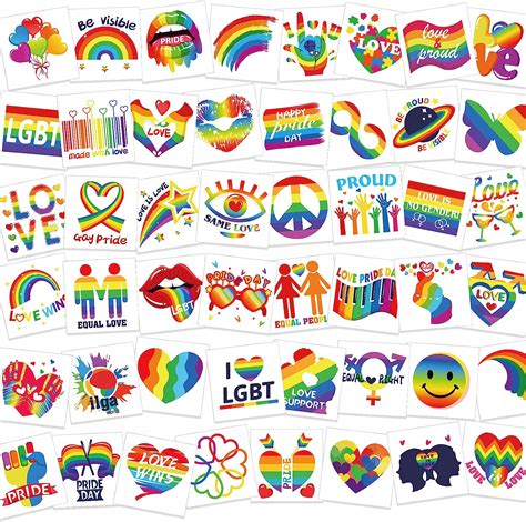 HOWAF 96 Sheets LGBT Gay Pride Rainbow Temporary Tattoos Rainbow Heart