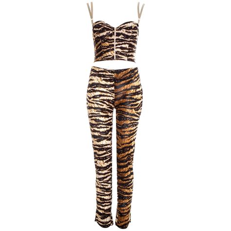Dolce And Gabbana Tiger Print Corset And Pants Set Ss For Sale At