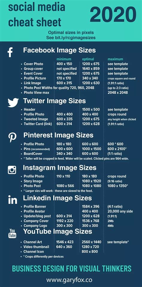 The Ultimate Social Media Cheat Sheet Image Sizes For 2020 Online