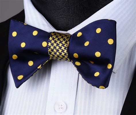 Be04y Blue Yellow Polka Dot Double Side Bowtie Men Cotton Party Classic