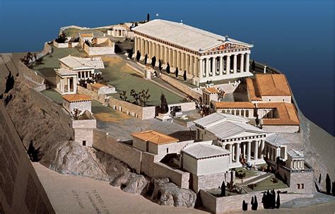 A Reconstruction Of The Acropolis In Athens Featuring The Parthenon
