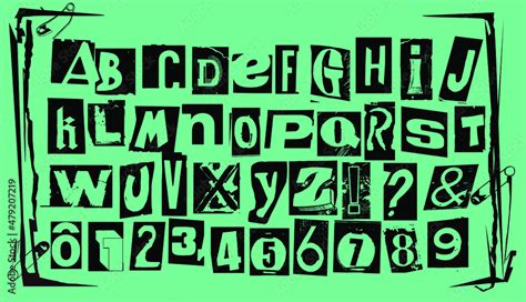 Punk Typography Vector Alphabet And Numbers Type Specimen Set For