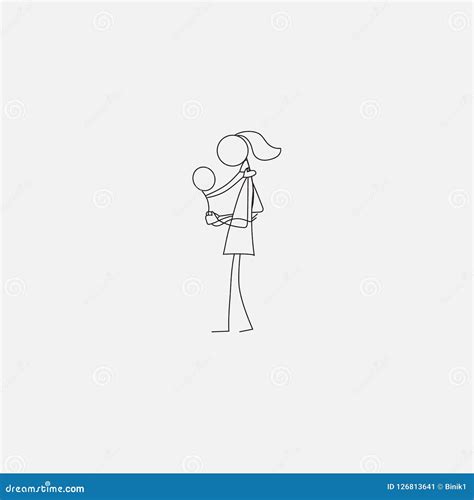 Stick Figure Icon Of Mother And Baby On Her Arms Stock Vector