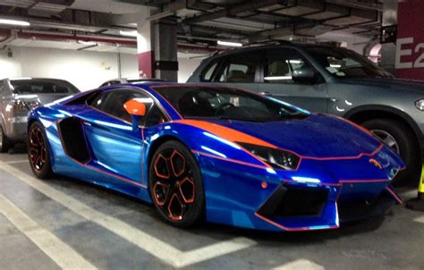 Another Shot At The The Shiny Blue And Orange Lamborghini Aventador From