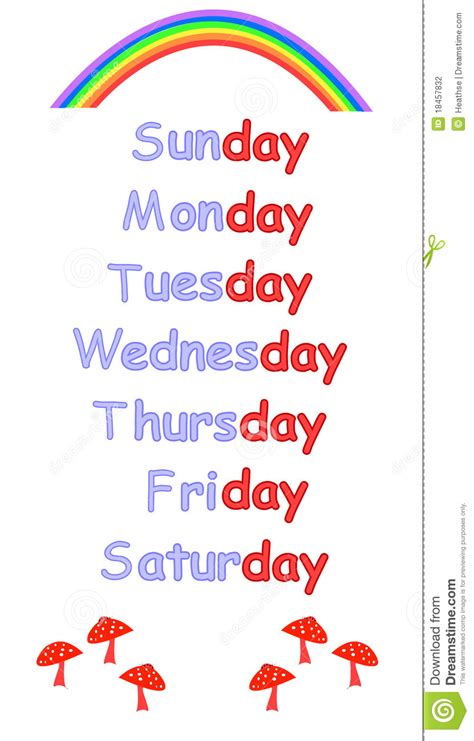 This page shows the days of the week in english together with their normal abbreviations, as well as explaining weekdays and weekends. Days Of The Week For Childrens Education Stock ...
