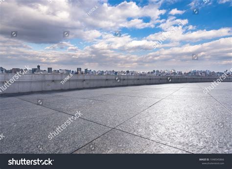 Empty Marble Floor Square Panoramic Cityscape Stock Photo 1048545866