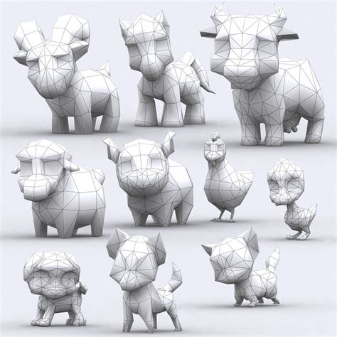 Several Low Poly Animals Are Shown In Various Poses