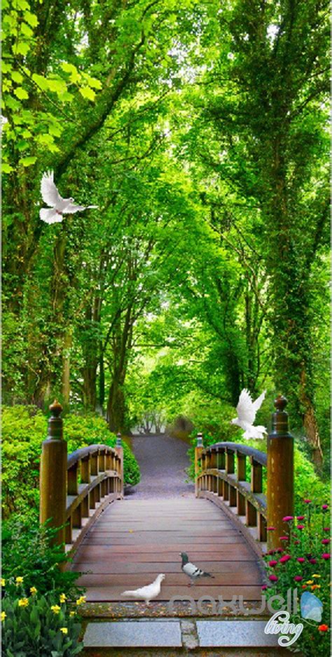 3d Forest Bridge Bird Corridor Entrance Wall Mural Decals