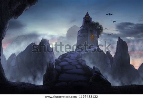 Pathway Castle On Foggy Mountain Fantasy Stock Photo Edit Now 1197433132