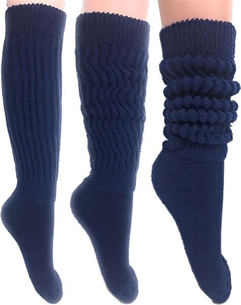 Women S Extra Long Heavy Slouch Cotton Socks Size 9 To 11 3 Pairs Navy At Amazon Women’s