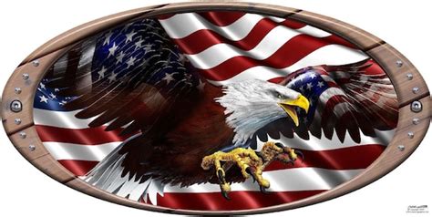 American Flag Attacking Flying Bald Eagle Oval Camper Rv Motor Home