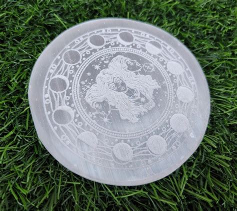 Wholesale Hecate Triple Goddess Etched Selenite Coaster In Bulk