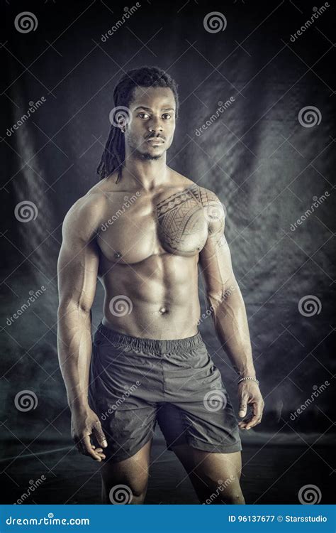 African American Bodybuilder Man Naked Muscular Torso Stock Image