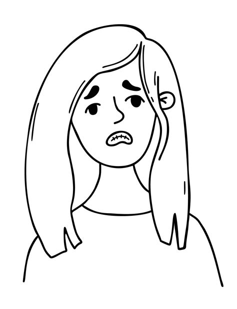 Portrait Of Sad Depressed Girl Female Character In Doodle Cartoon