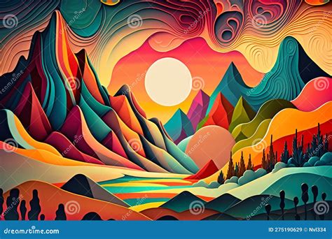 Surreal Bright Colorful Psychedelic Landscape Multicolored Mountains