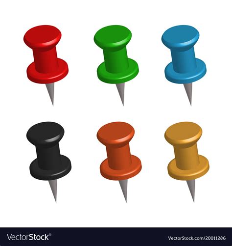 3d Push Pins On White Background Set Push Vector Image
