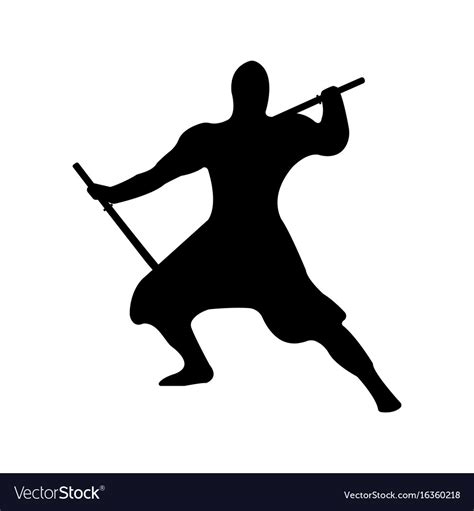 Ninja Warrior Silhouette On White Background Vector Image