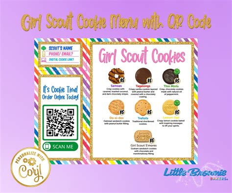 2021 Lbb Girl Scout Cookie Menu With Qr Code And Contact Card Etsy