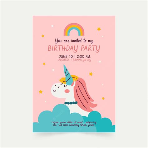 Free Vector Unicorn Birthday Invitation Template