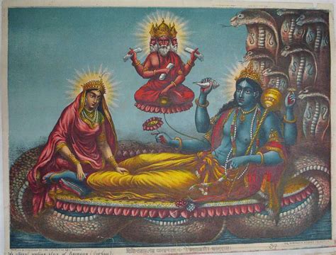 Vishnu Rests On The Serpent Ananta While Brahma Appears Within A Lotus
