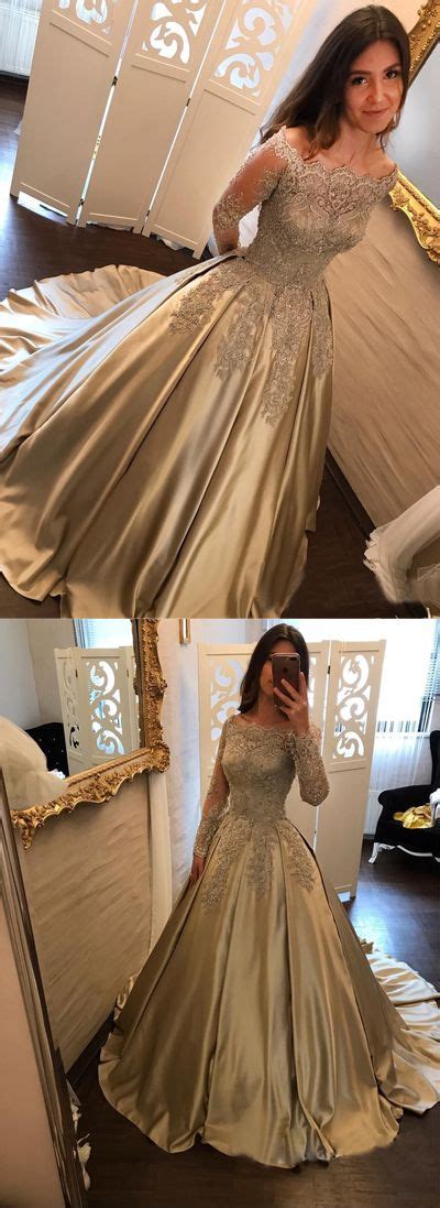 Princess A Line Off Shoulder Long Sleeves Ball Gown Long Promwedding Dress With Appliques Lace