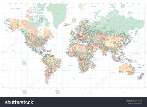 Colored World Map Borders Countries And Royalty Free Stock Vector