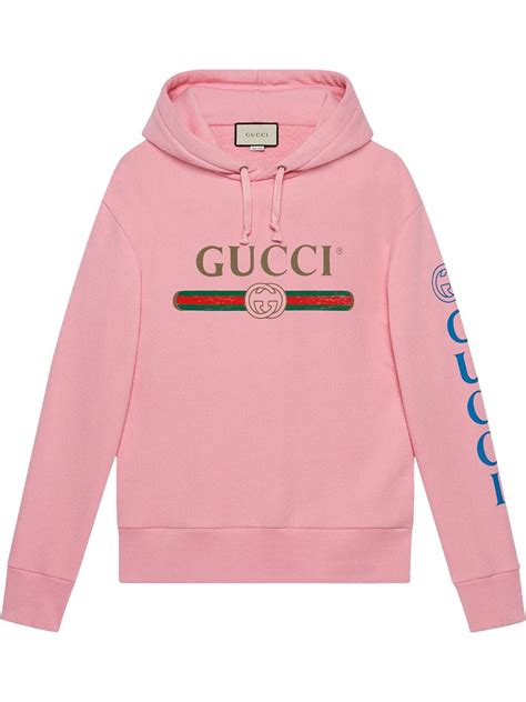 Gucci Logo Print Cotton Jersey Hooded Sweatshirt In Pink Modesens