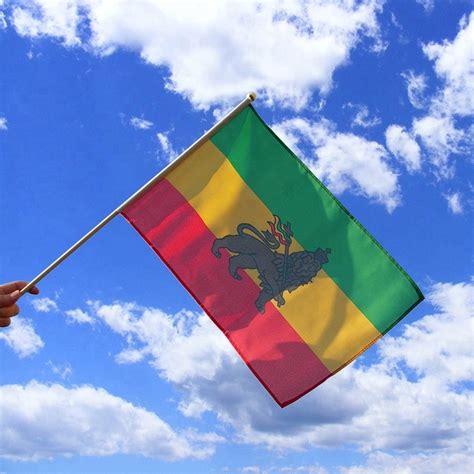 Custom Polyester Ethiopia Lion Of Judah Hand Waving Flag With Stick
