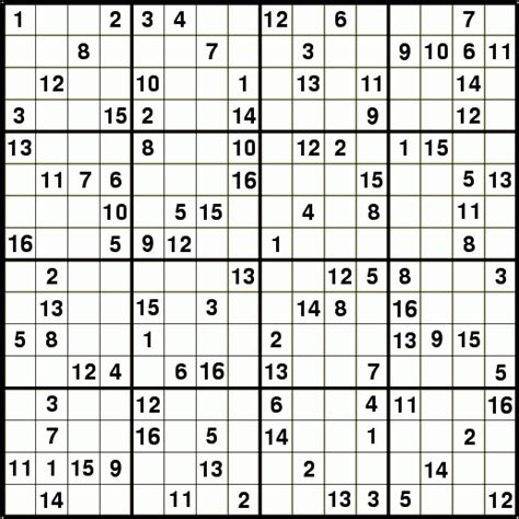 Free Printable Sudoku 16x16 Numbers Printable World Holiday