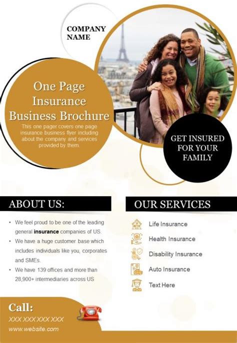 One Page Insurance Business Brochure Presentation Report Infographic